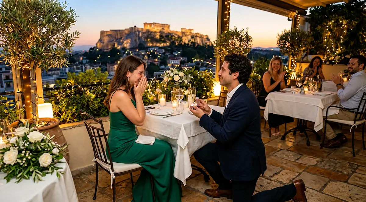 πρόταση γάμου σε εστιατόριο.